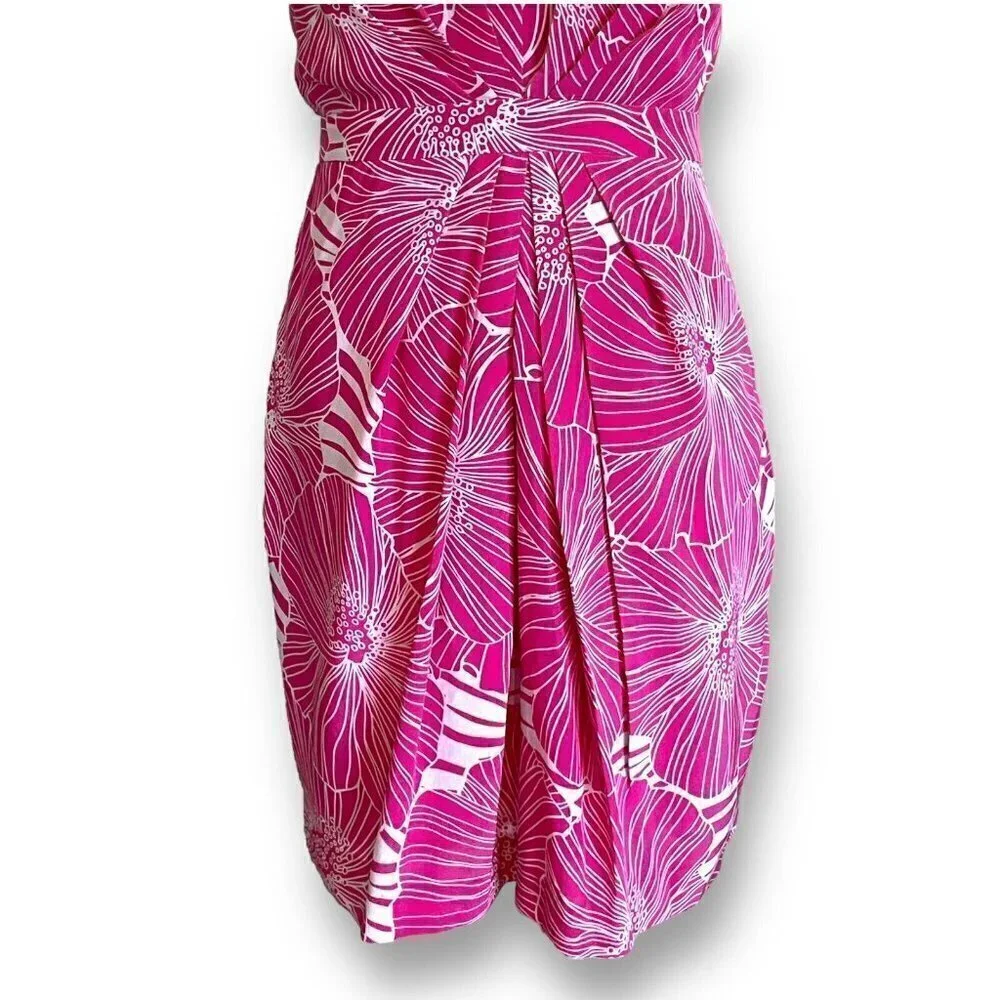 Armani Exchange Womens Pink Dress Sz 2 Floral Silk Vneck Sheath Barbiecore
